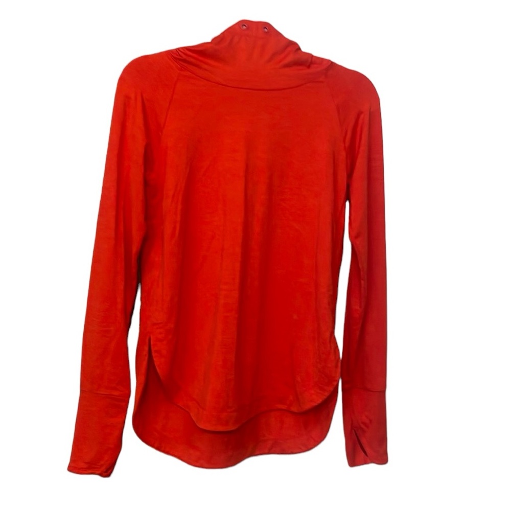 Athleta XS Athletic Tunic Hoodie Shirt Top Mock Neck Keyhole Orange Finger Hole